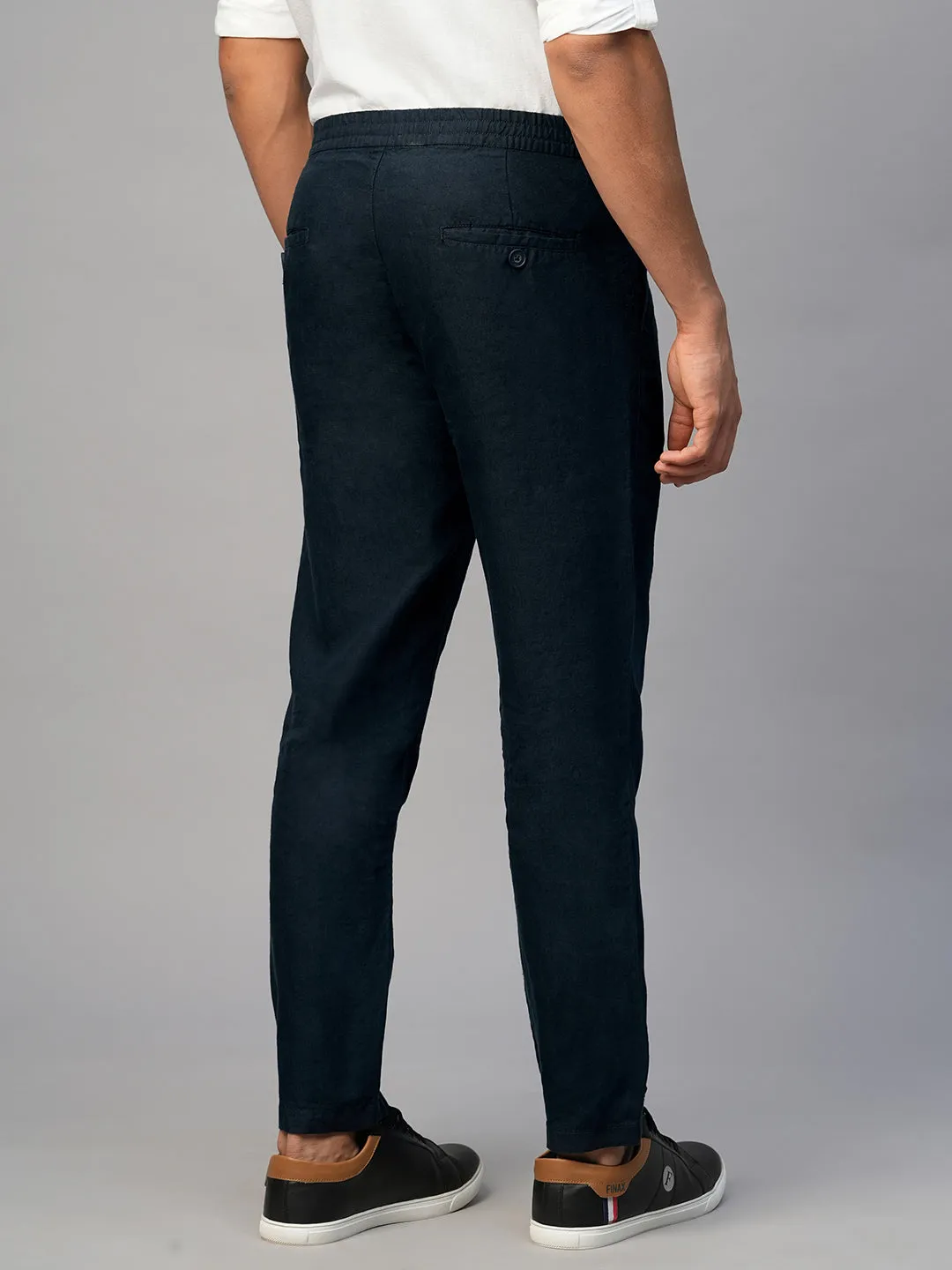 Men's Navy 100% Linen Regular Fit Pant