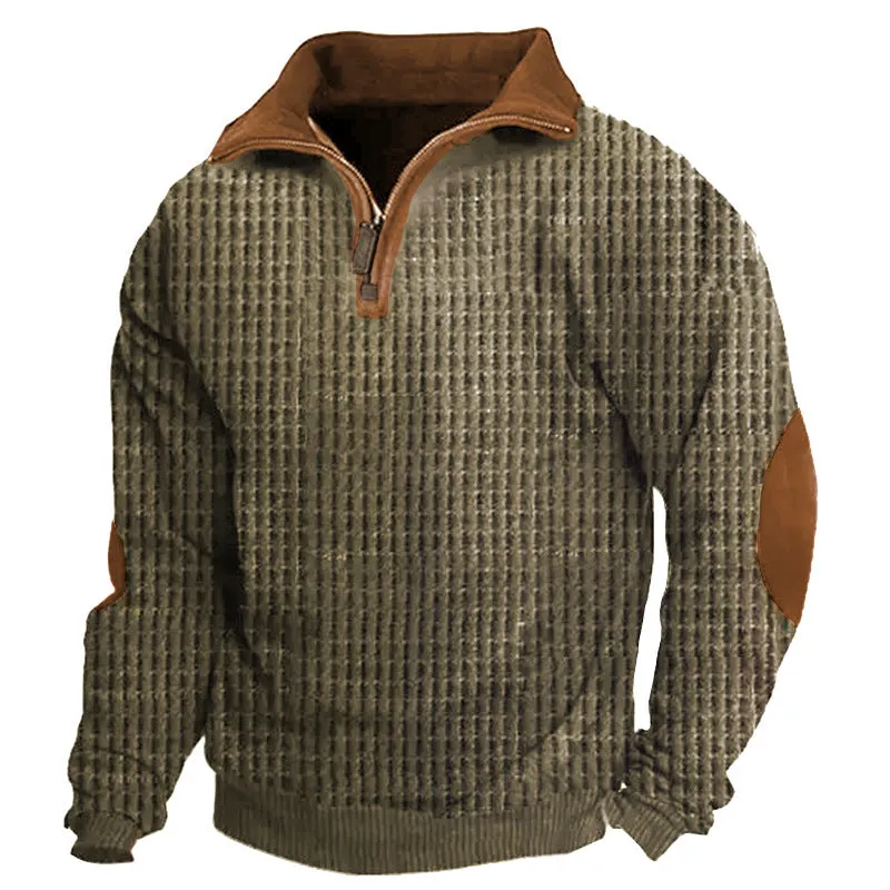 Men's Outdoor Waffle Fabric Henley Half Zip Tactical Sweatshirt | O333