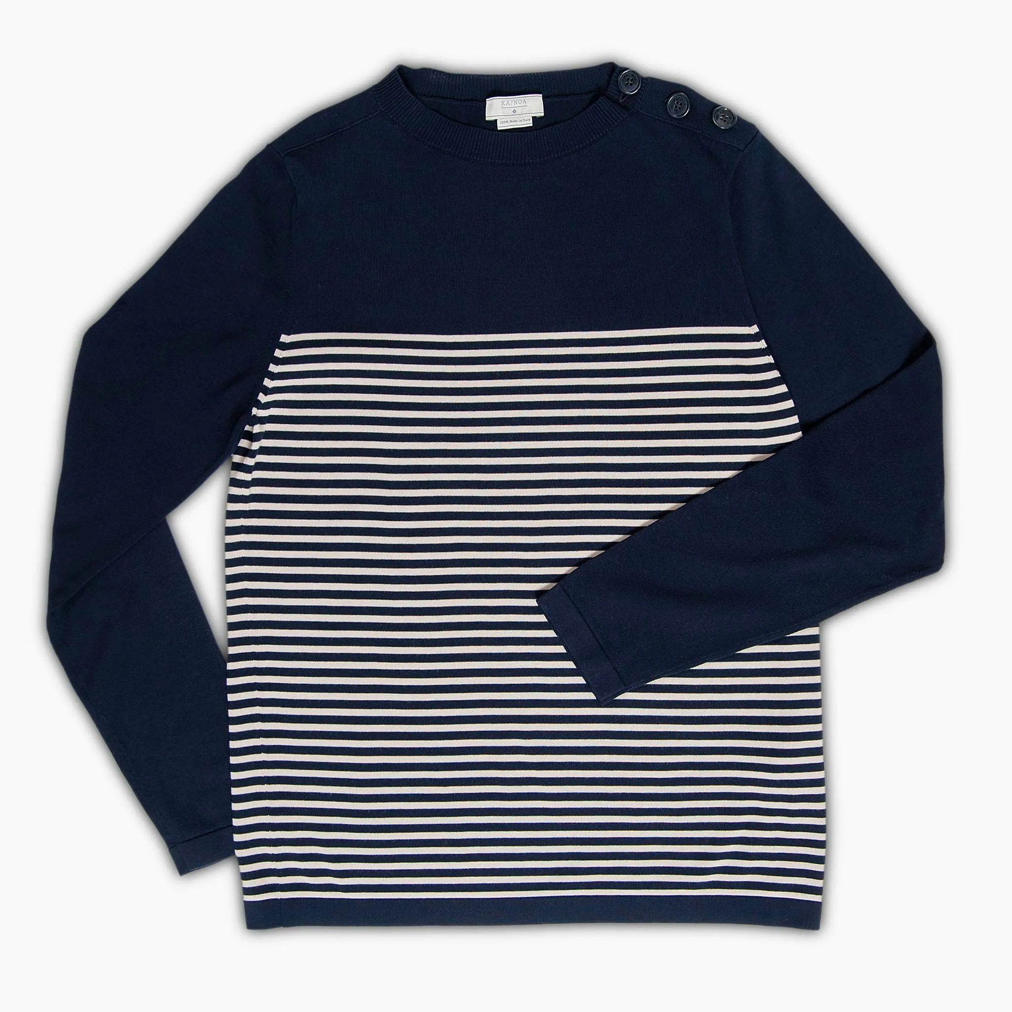 Michael long sleeved jumper with navy-style neckline (dark blue and stripe)