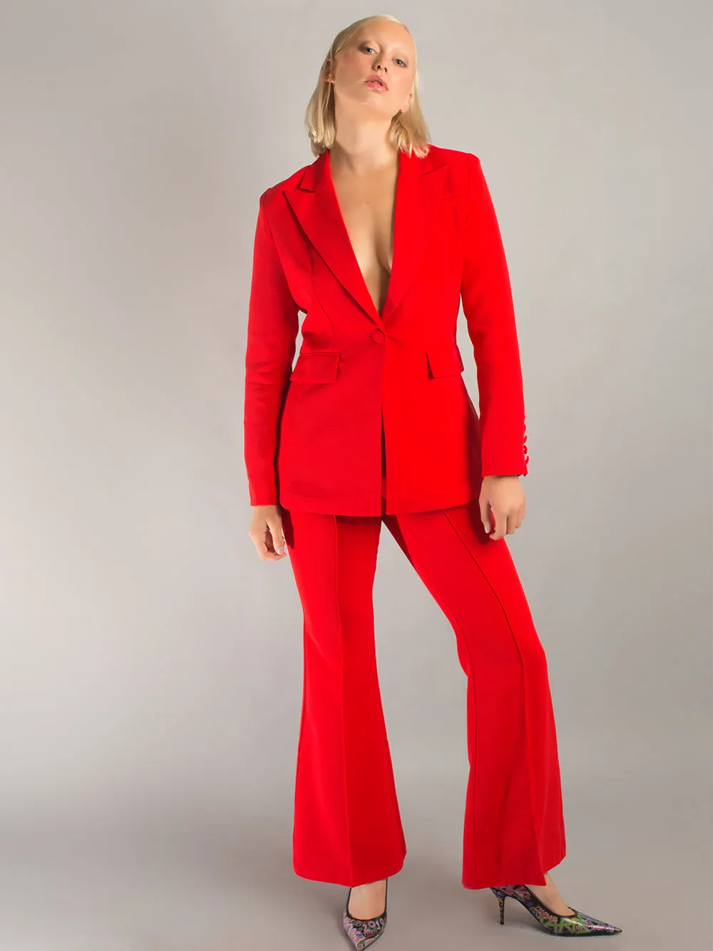 NAOMA Blazer & Flared Pants Set in Red