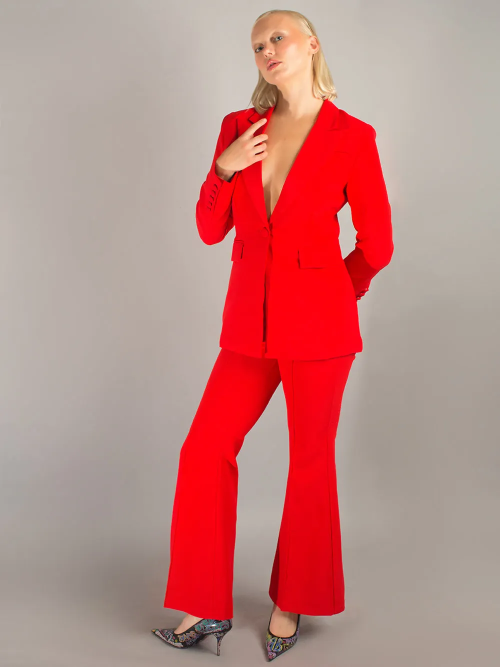 NAOMA Blazer & Flared Pants Set in Red