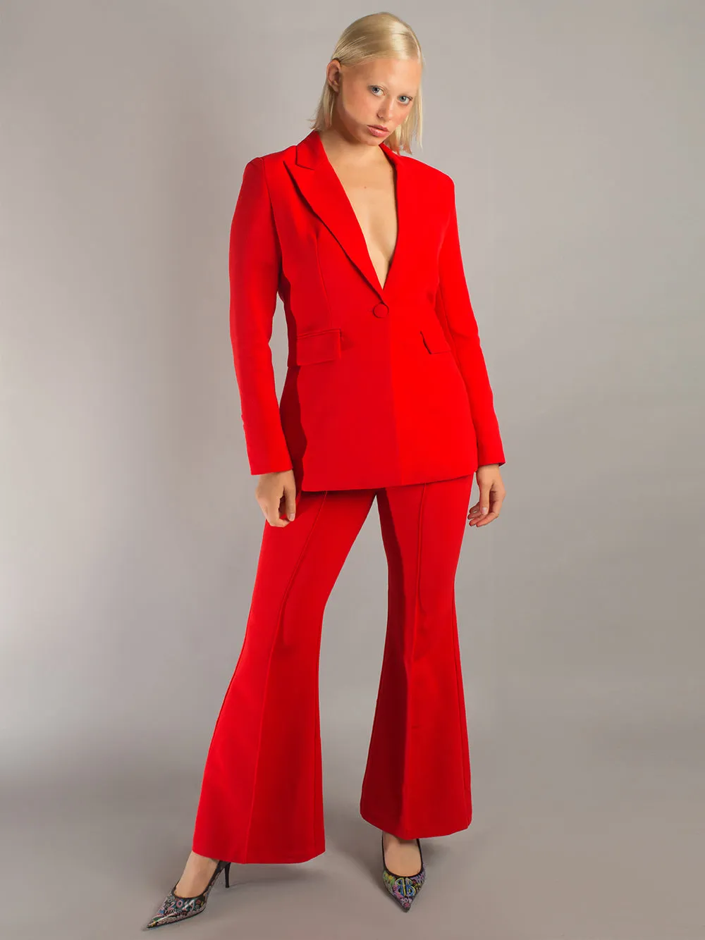 NAOMA Blazer & Flared Pants Set in Red