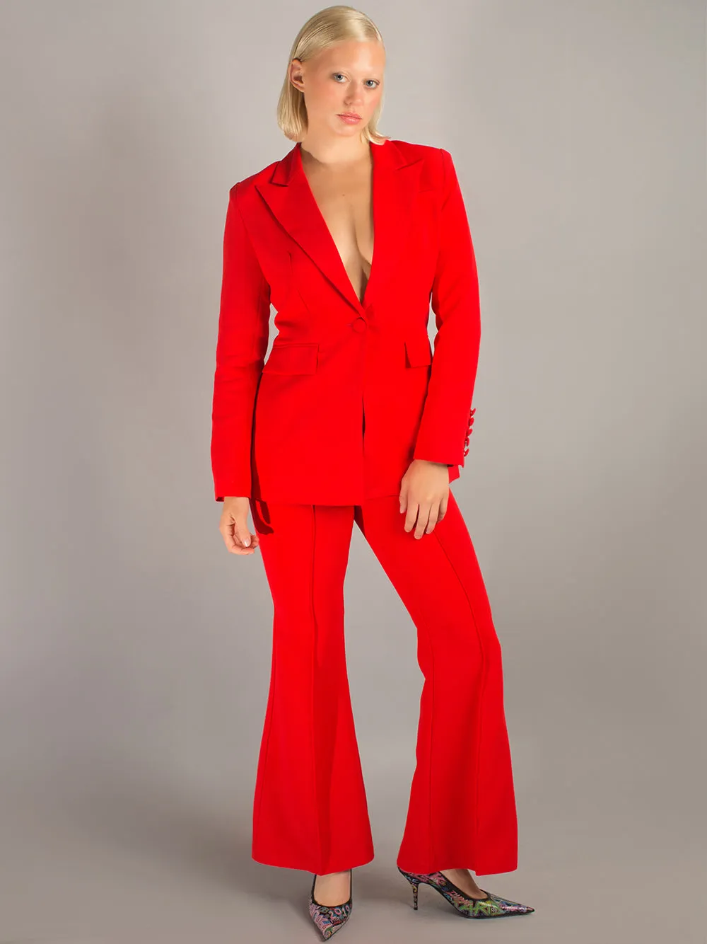 NAOMA Blazer & Flared Pants Set in Red