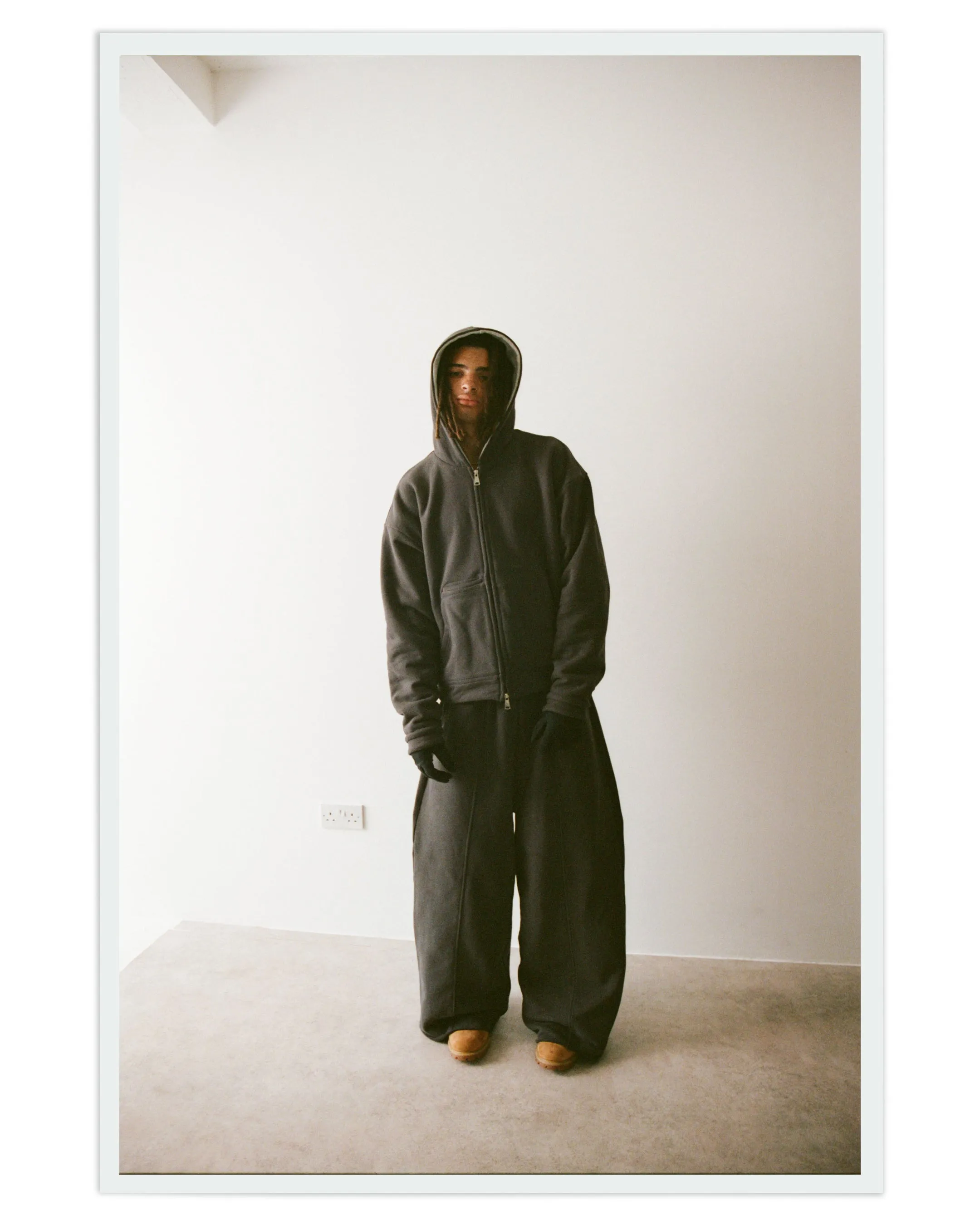 Nichijō Wide Leg Washed Black Cotton Sweatpants