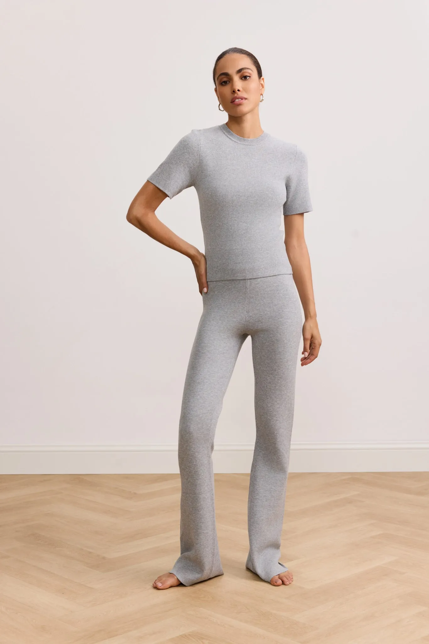 Grey Melange Flared Pants by OLLY