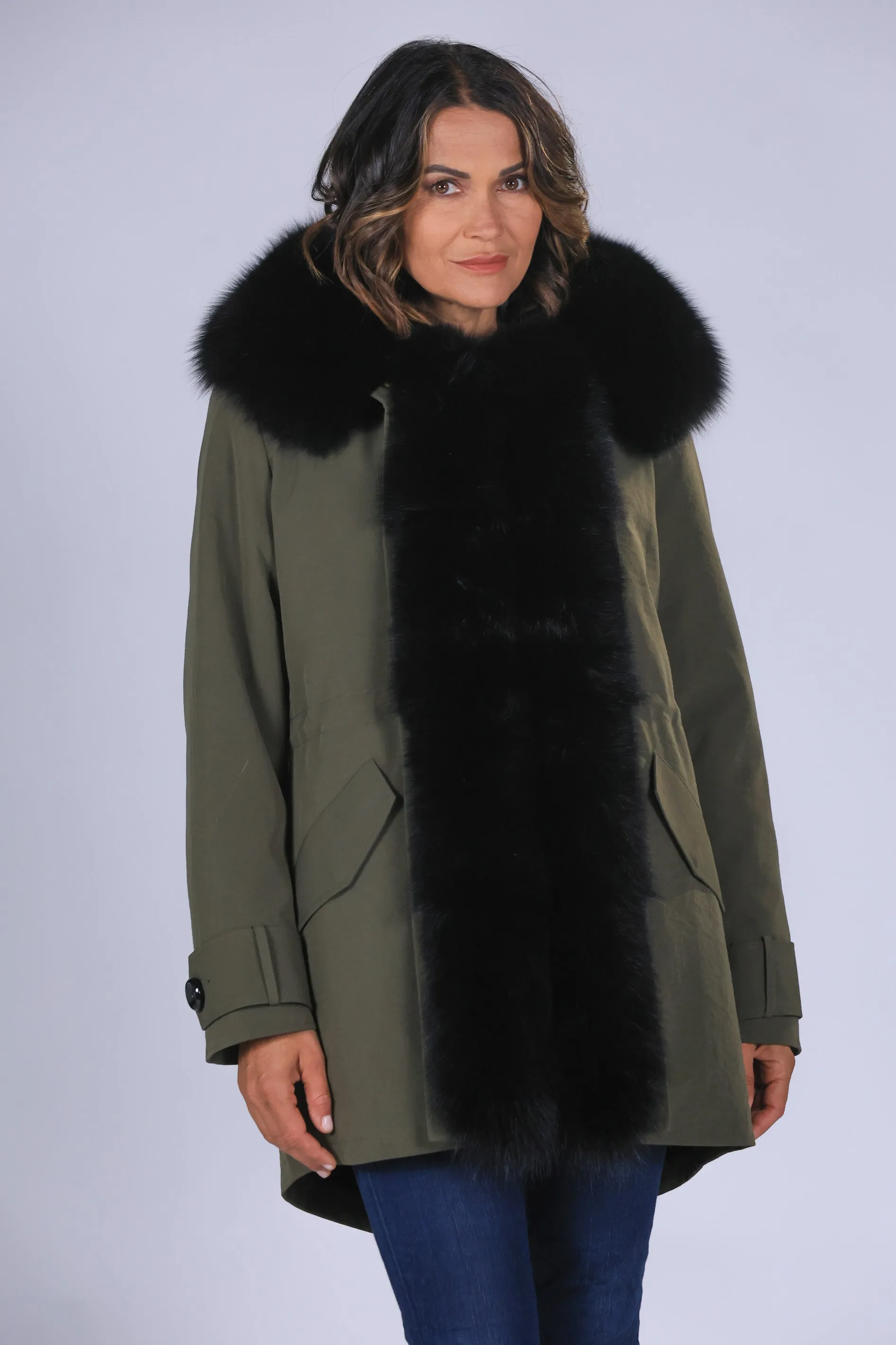 Parka in cotone tecnico impermeabile long black