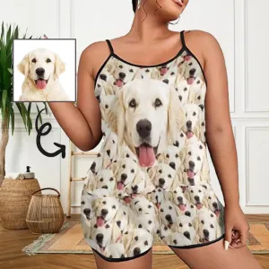 #Plus Size Pajama Set-Custom Pet Face Plus Size Women's Sexy Cami Pajamas Set