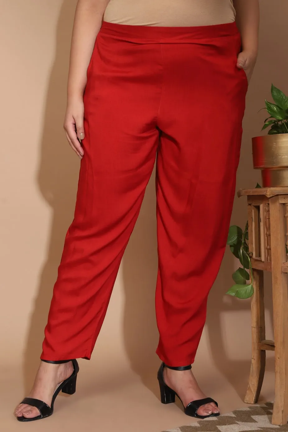 Red Straight Fit Pants