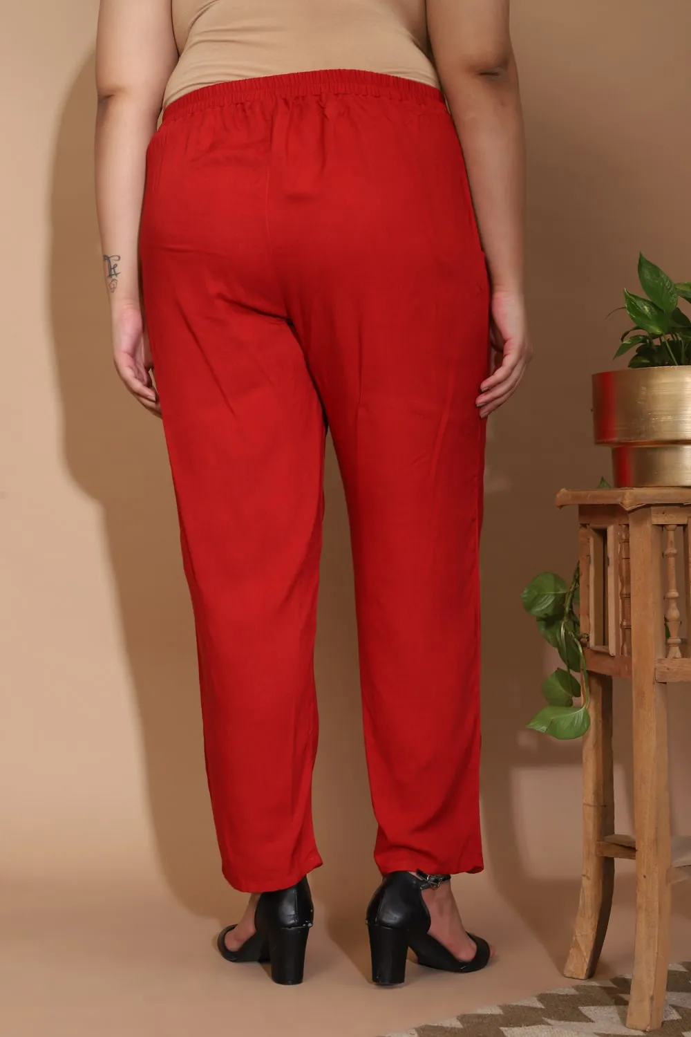 Red Straight Fit Pants