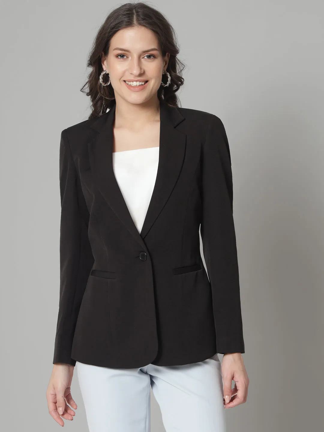 Regular Fit Stretch Notch collar blazer-Black