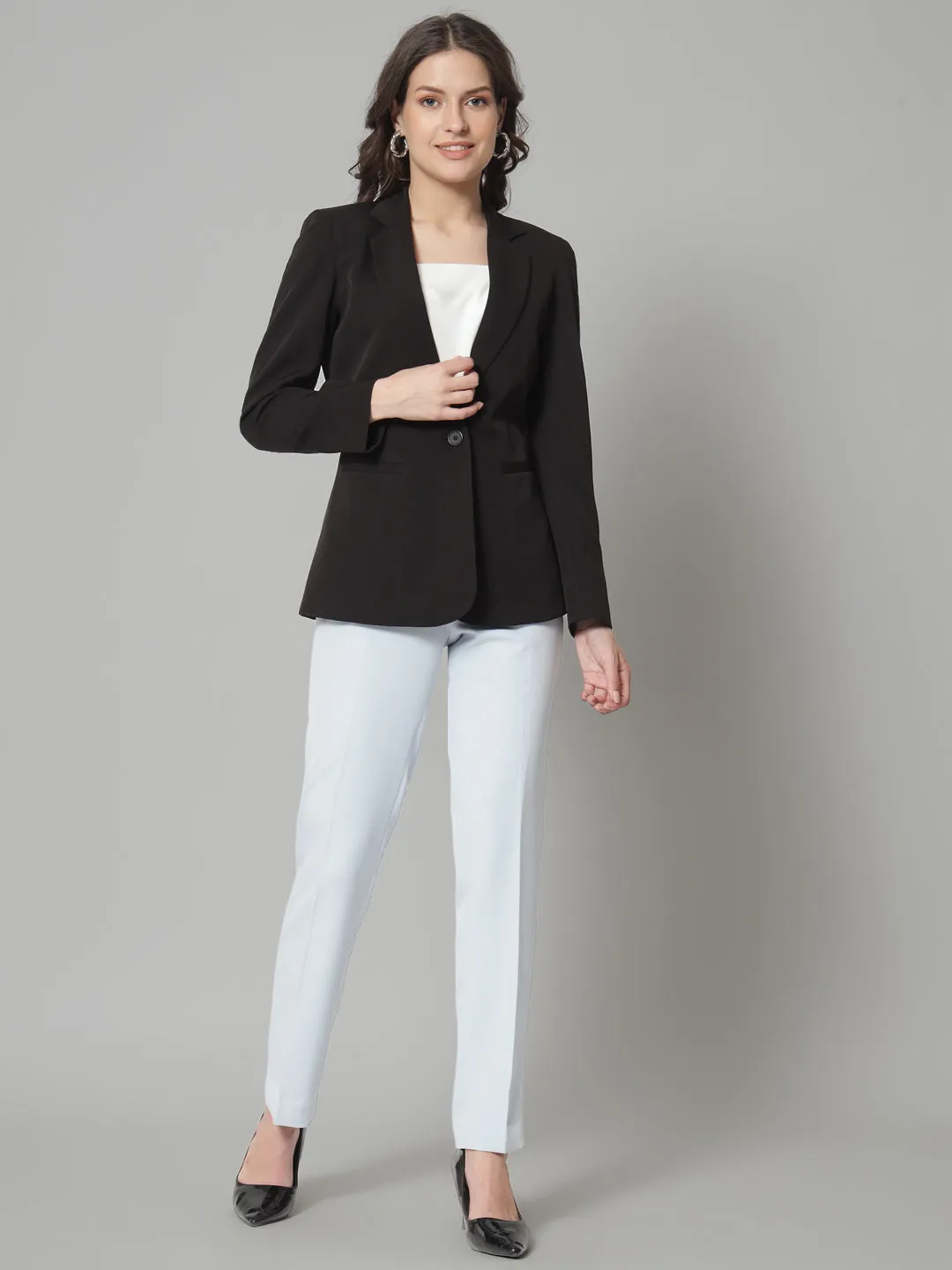 Regular Fit Stretch Notch collar blazer-Black