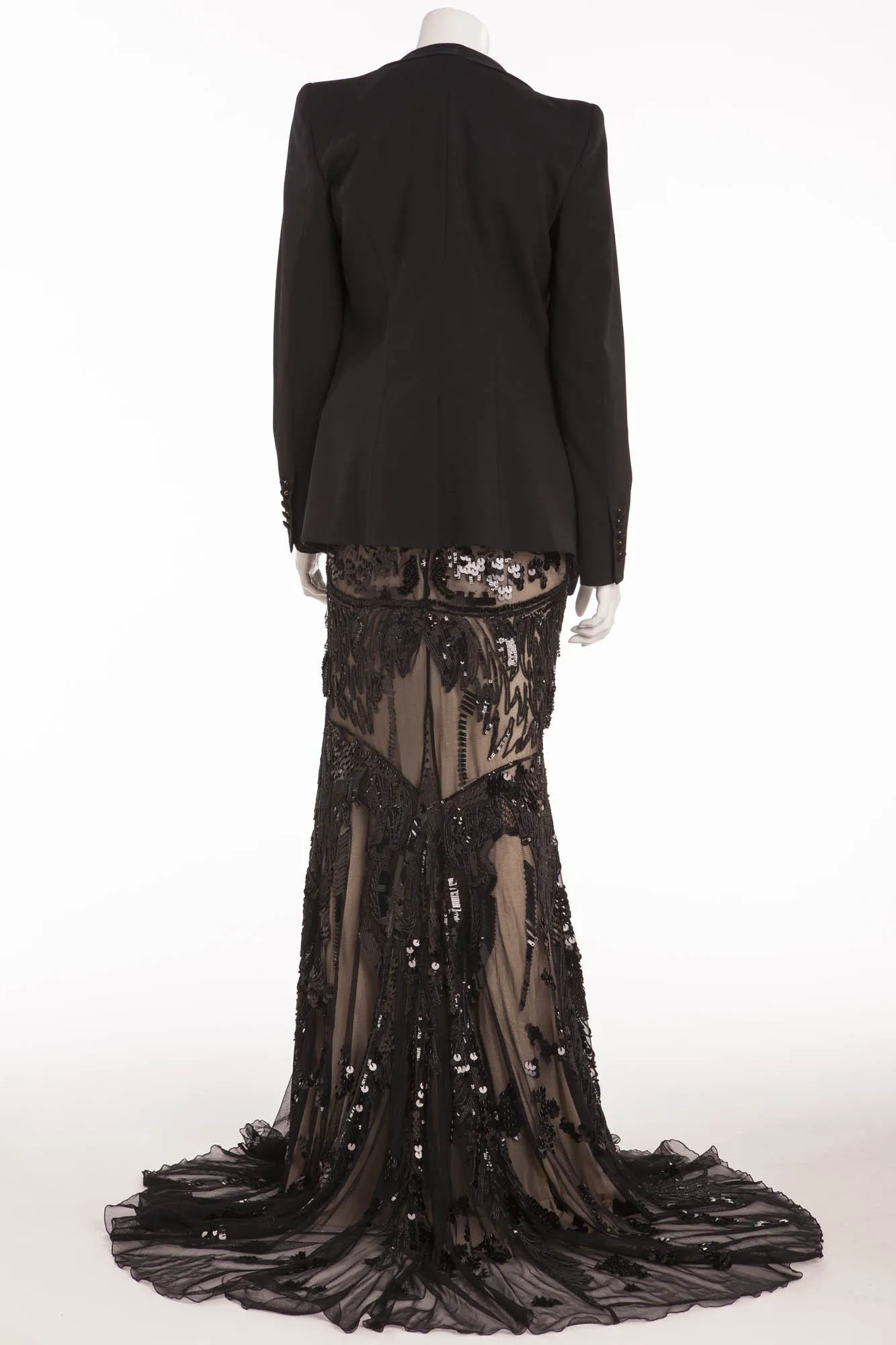 Roberto Cavalli - 4PC Beaded Sequin Long Blazer Dress with Blazer, IT 42  Belt & Tiara