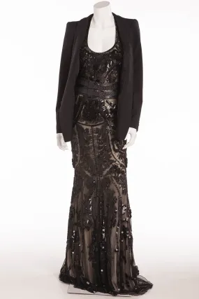 Roberto Cavalli - 4PC Beaded Sequin Long Blazer Dress with Blazer, IT 42  Belt & Tiara