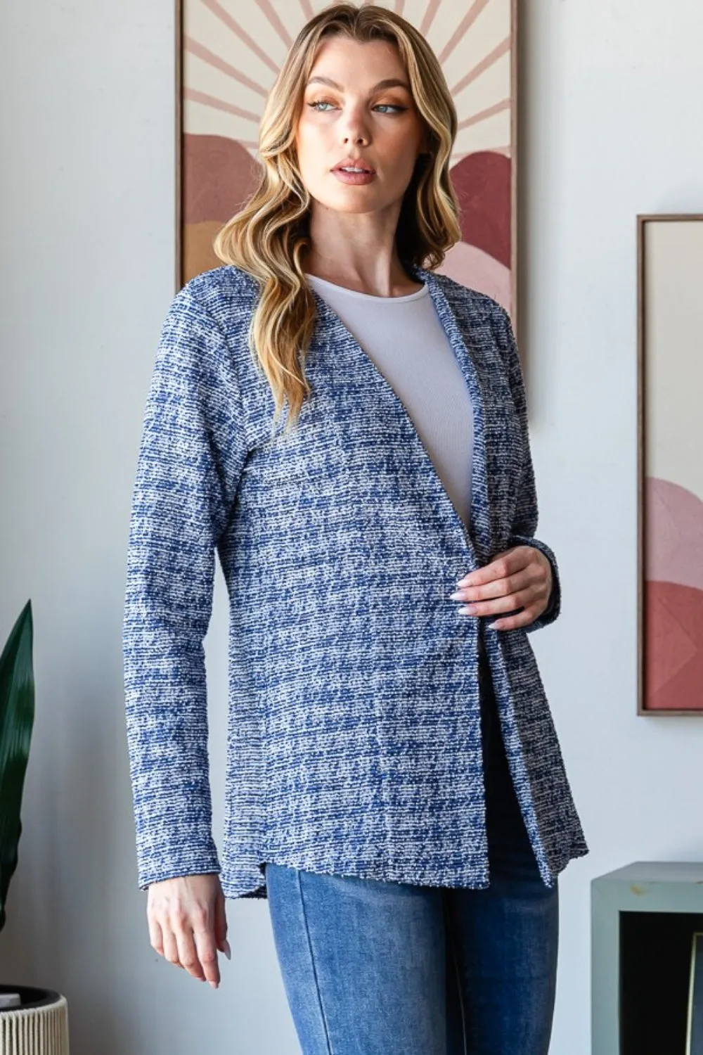 Size Inclusive Houndstooth Tweed Open Front Blazer