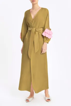 Solid Carre Vintage Puff-sleeved Long Robe