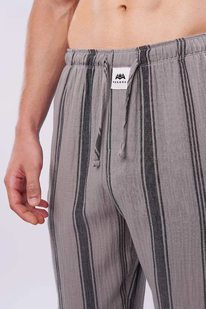 Striped Woven Pajamas - Grey