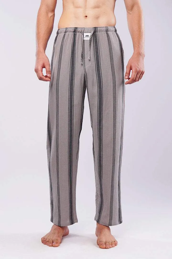 Striped Woven Pajamas - Grey