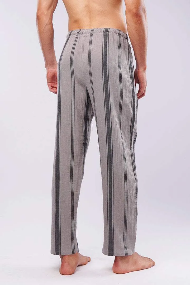 Striped Woven Pajamas - Grey