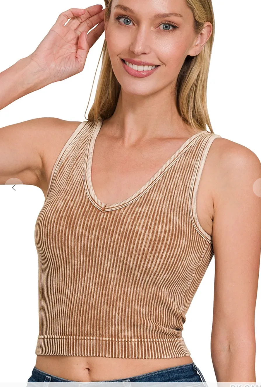 V-Neck Washed Padded Tank