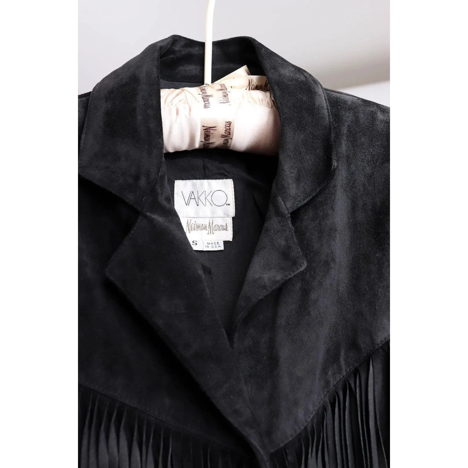 VAKKO 80's Black Suede Fringe Coat