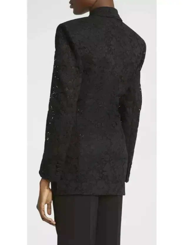 Women’s Black Double-Breasted Satin Trimmed Lace Blazer