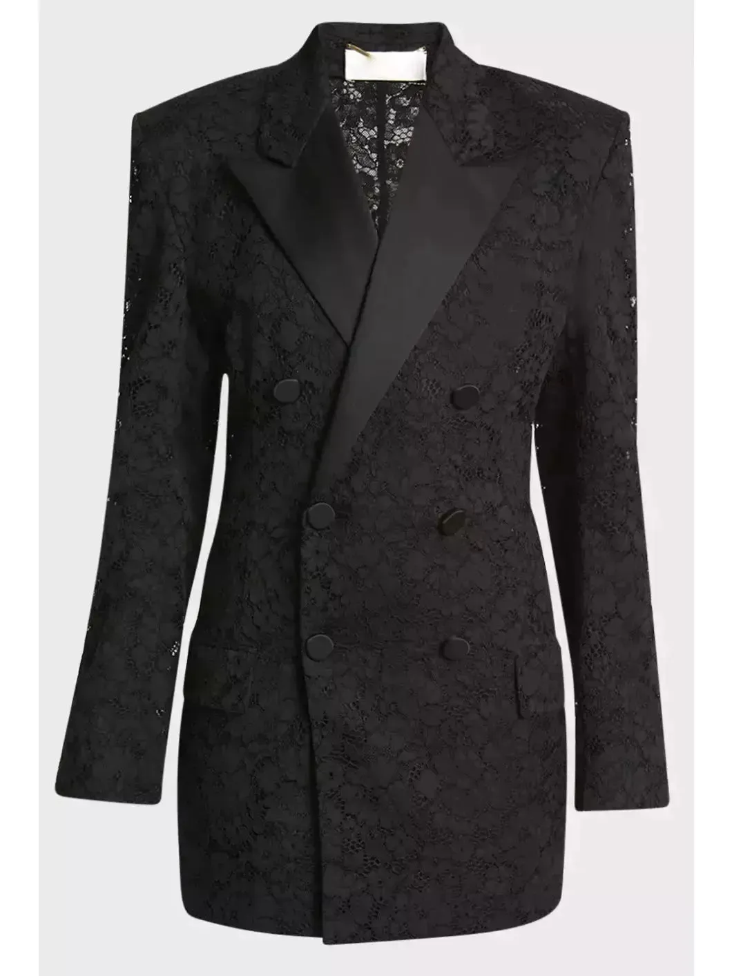 Women’s Black Double-Breasted Satin Trimmed Lace Blazer