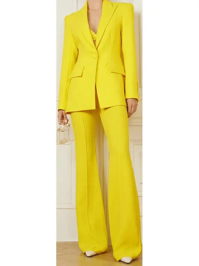 Women’s Bright Blazer and Flared Pant Suit in Yellow or Red