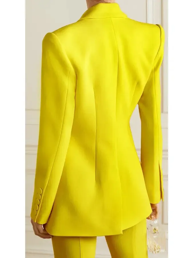 Women’s Bright Blazer and Flared Pant Suit in Yellow or Red