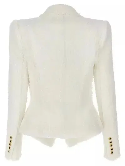 Women’s Chain-Trim White Tweed Blazer