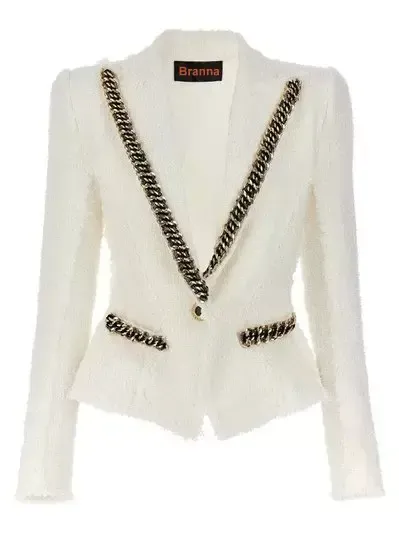 Women’s Chain-Trim White Tweed Blazer