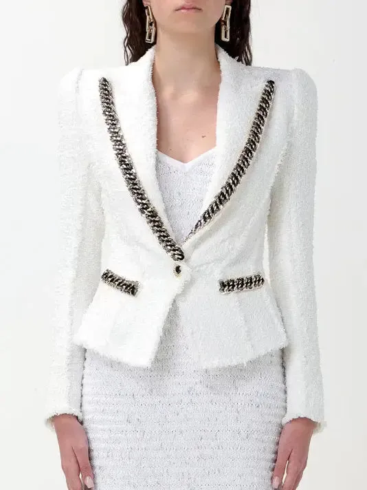 Women’s Chain-Trim White Tweed Blazer