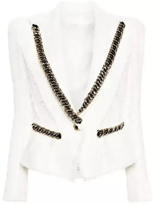 Women’s Chain-Trim White Tweed Blazer