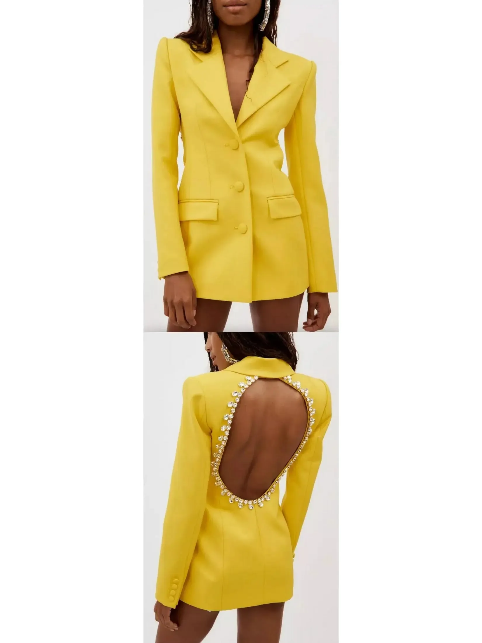 Women’s Crystal Open-Back Yellow Blazer/Dress