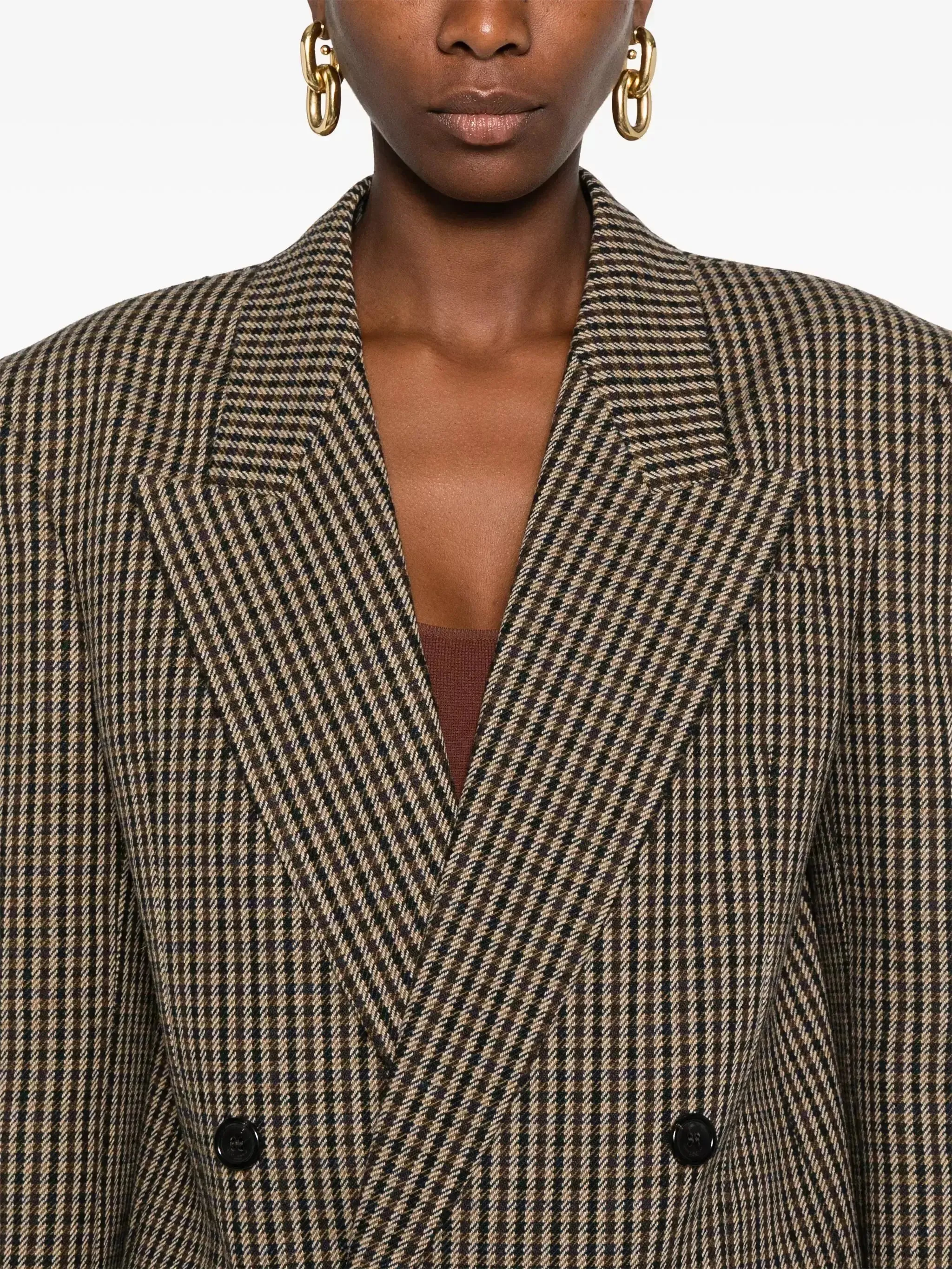 Women's Double-Breasted Check Wool-Blend Blazer