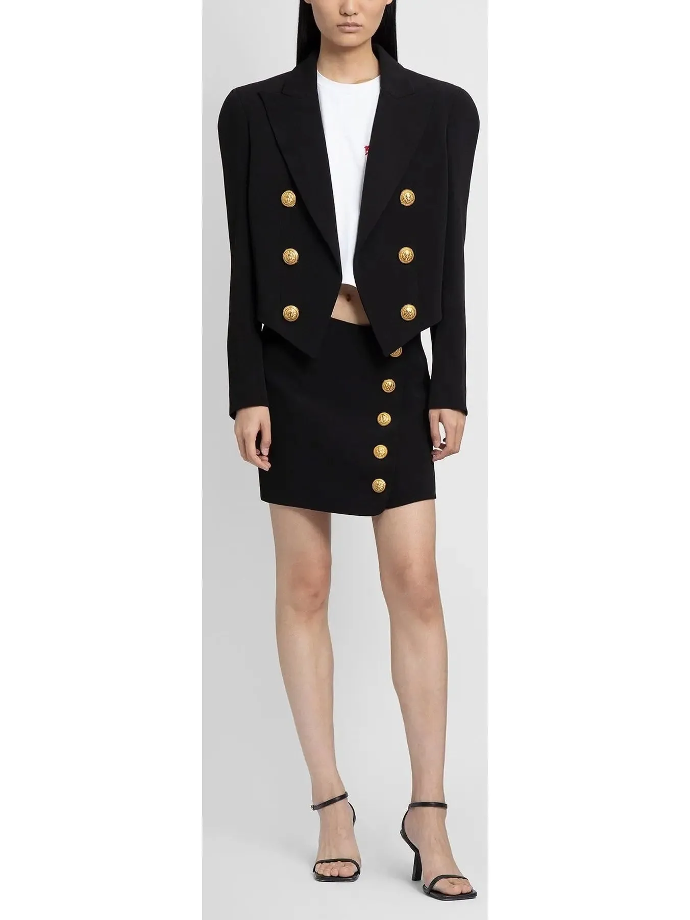 Women’s Double-Breasted Cropped Tuxedo Blazer, Black