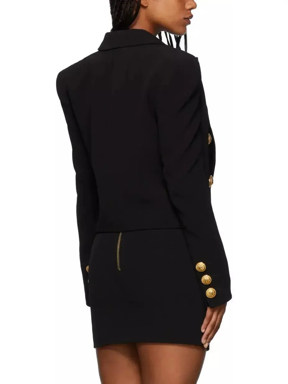 Women’s Double-Breasted Cropped Tuxedo Blazer, Black