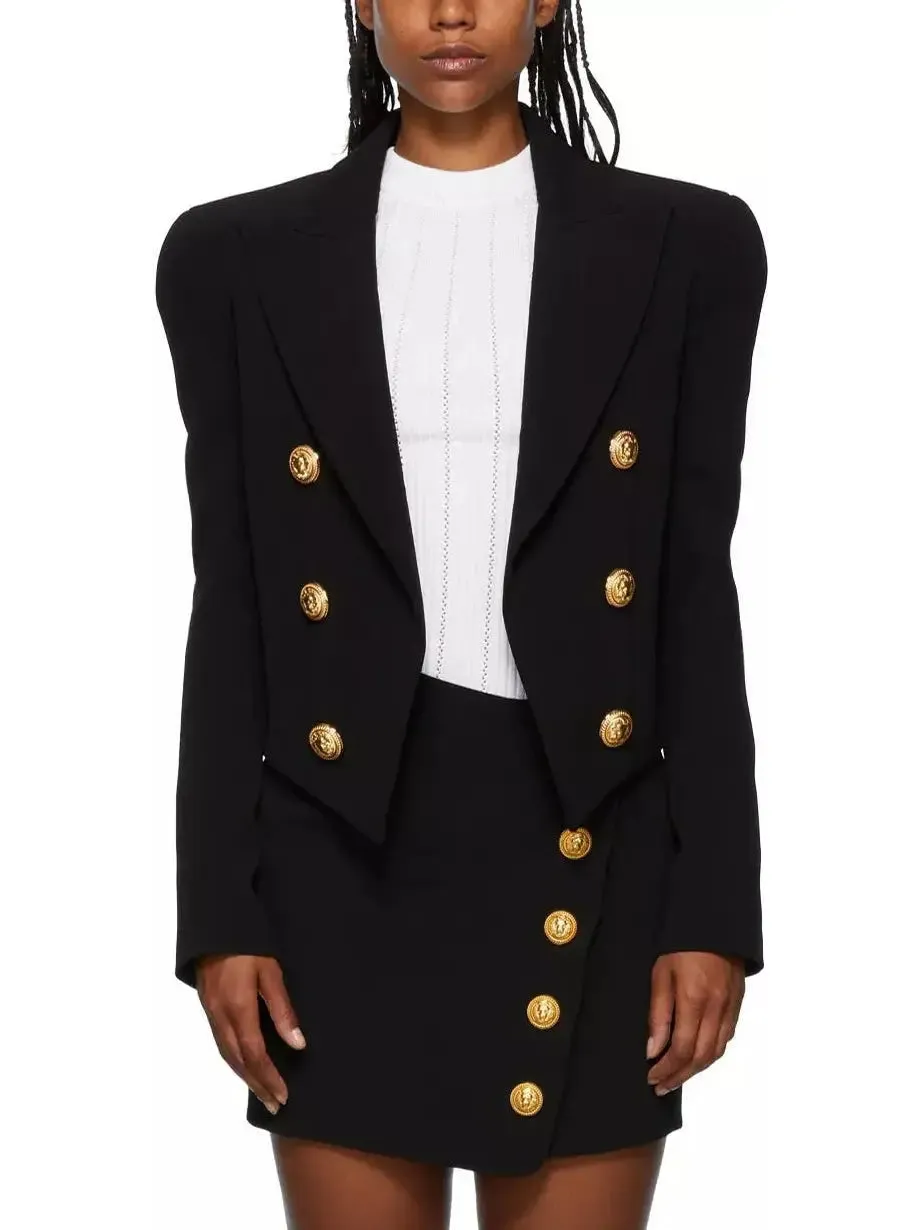 Women’s Double-Breasted Cropped Tuxedo Blazer, Black