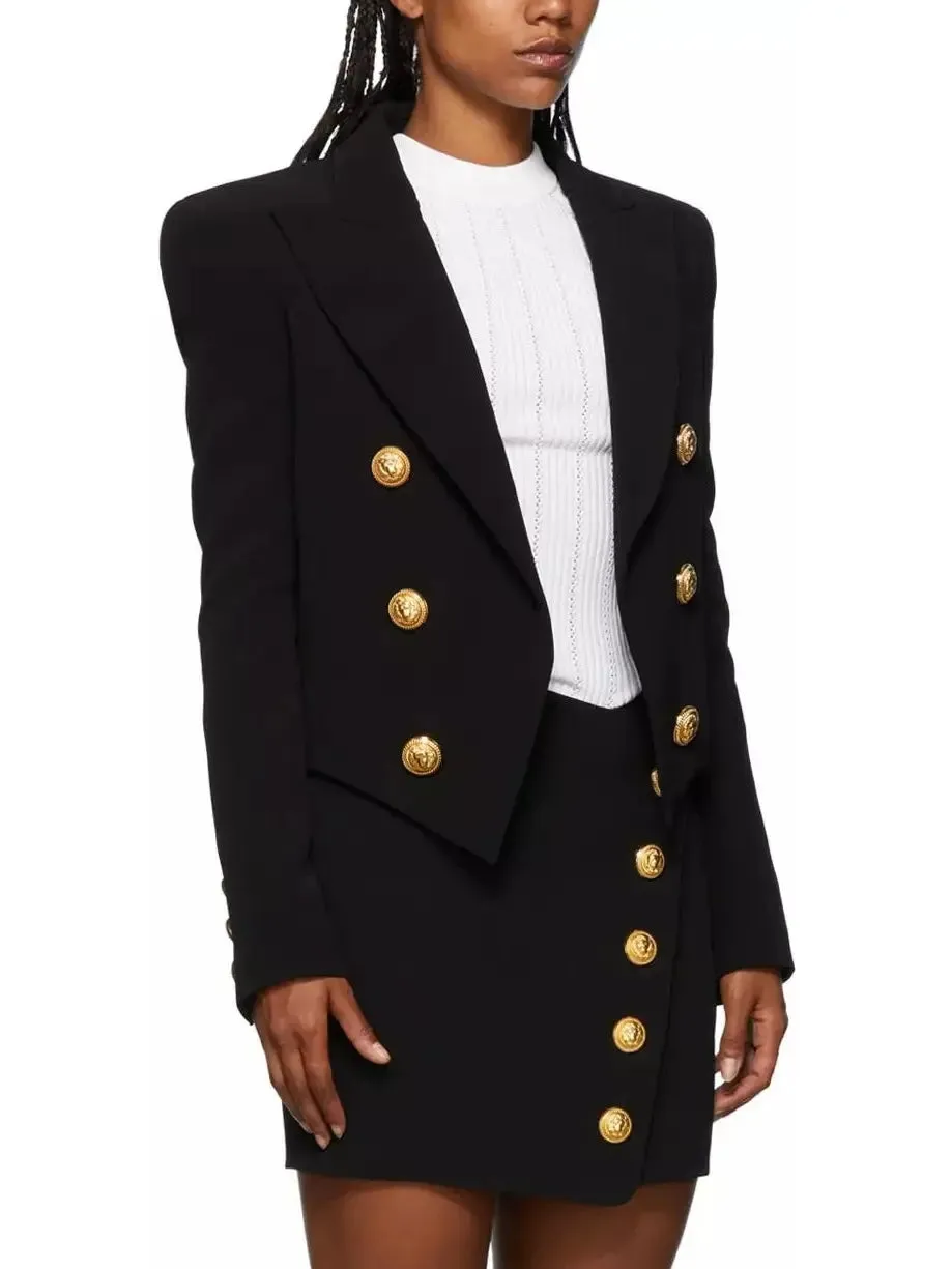 Women’s Double-Breasted Cropped Tuxedo Blazer, Black