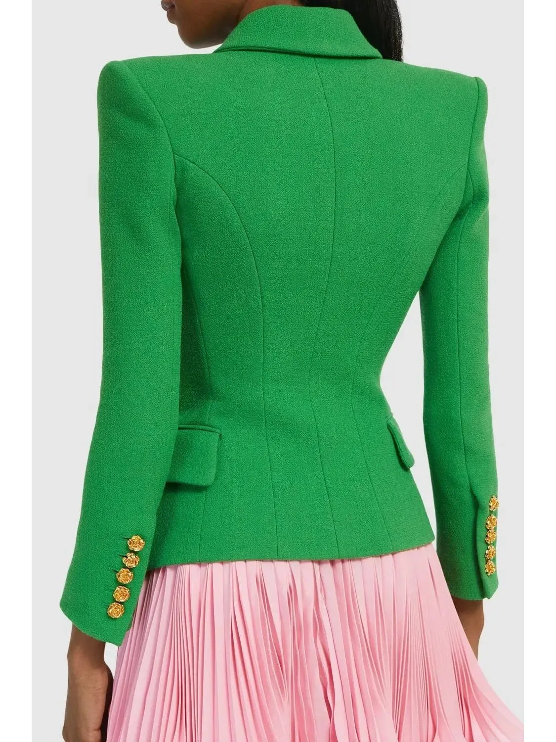 Women’s Double-Breasted Gold Button Embellished Blazer in Green