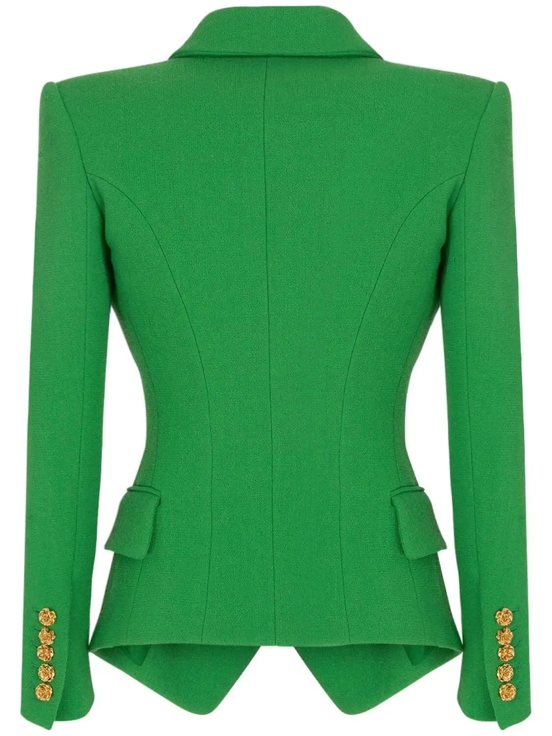 Women’s Double-Breasted Gold Button Embellished Blazer in Green