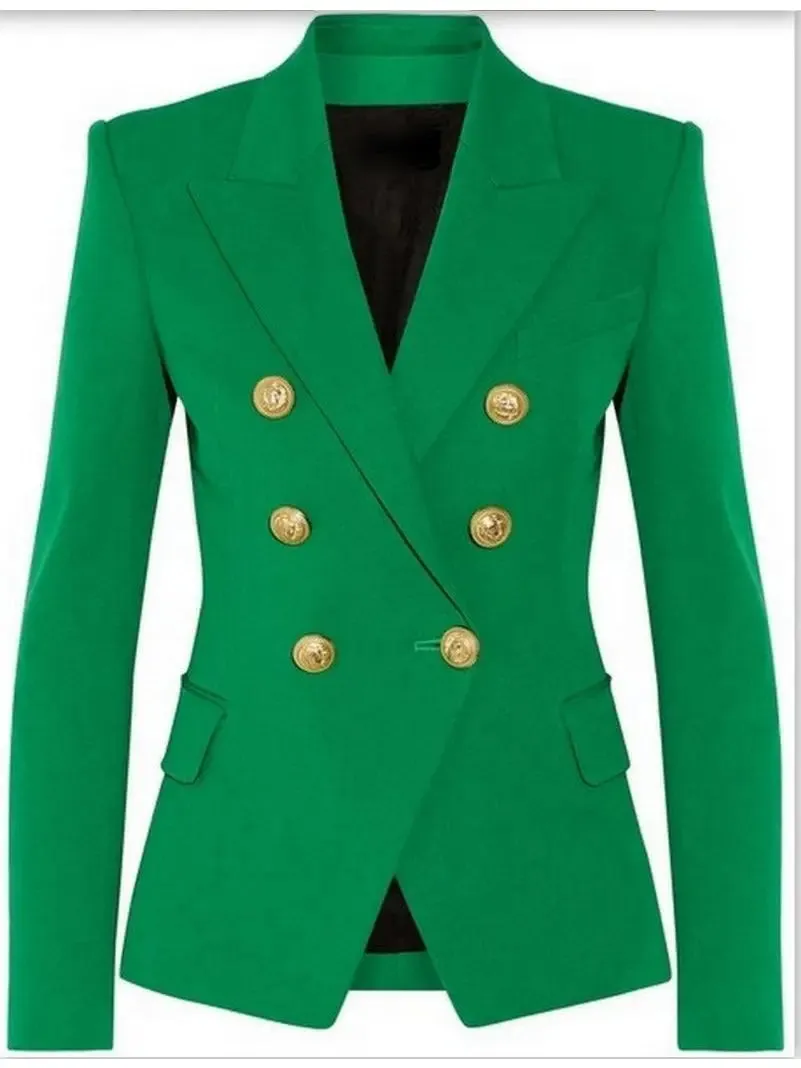 Women’s Double-Breasted Gold Button Twill Blazer, Green