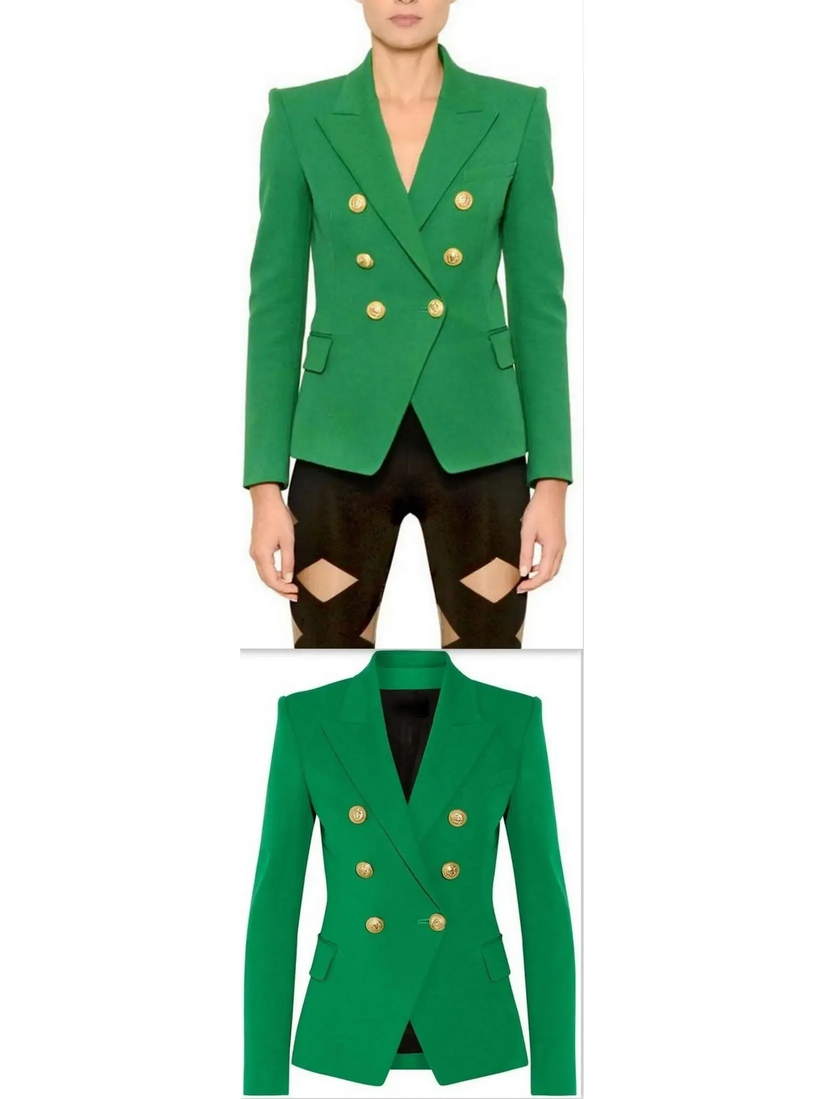 Women’s Double-Breasted Gold Button Twill Blazer, Green