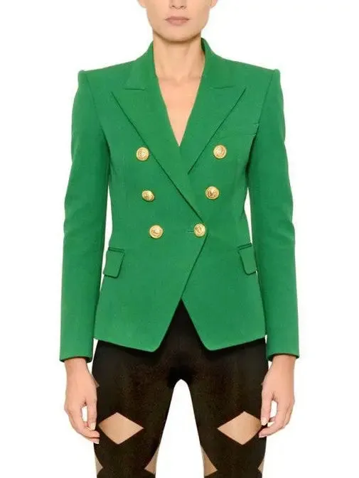 Women’s Double-Breasted Gold Button Twill Blazer, Green