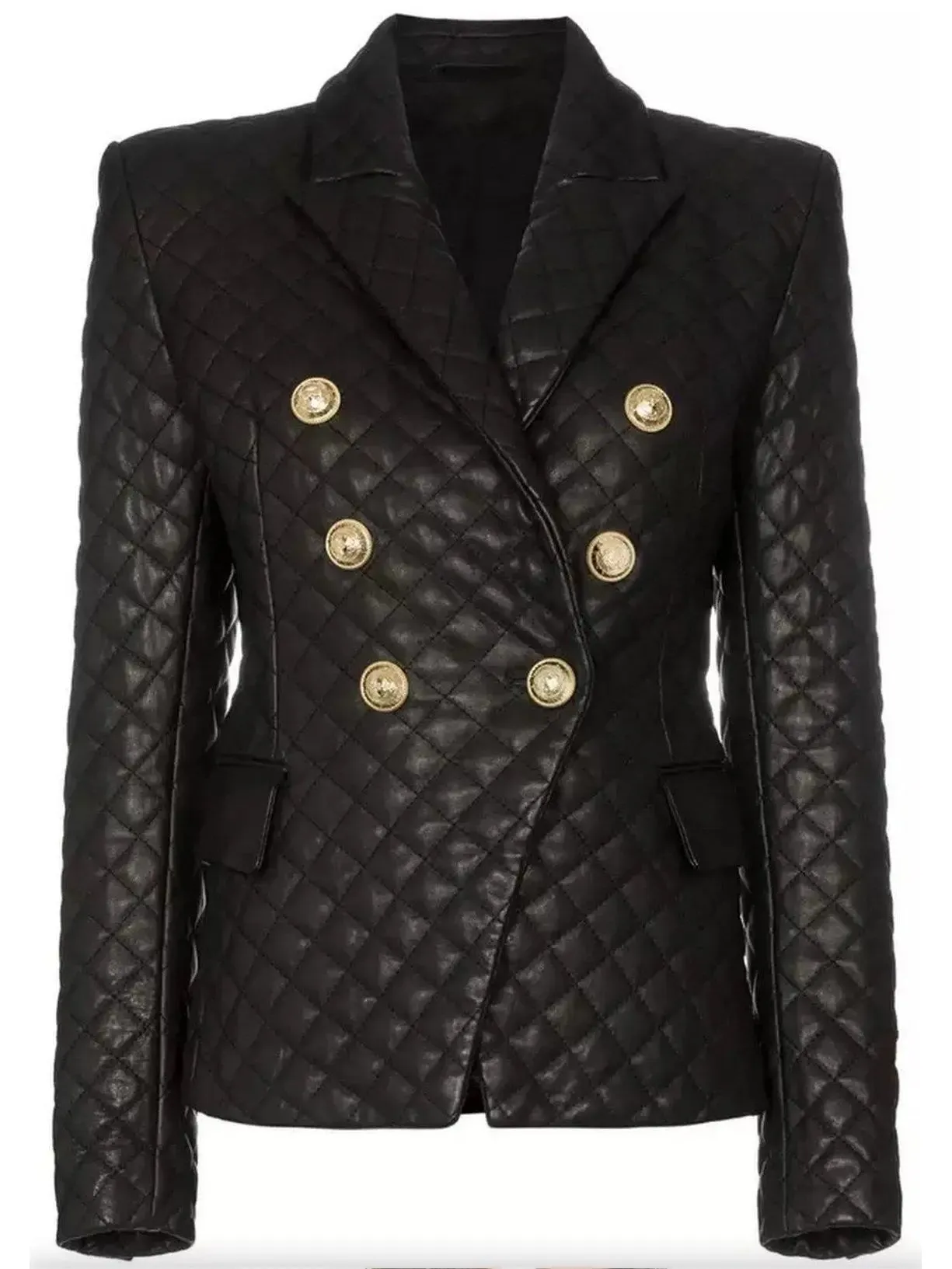 Women’s Double-Breasted Leather Quilted Blazer