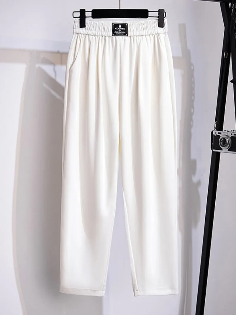 women's summer high waist loose plain color suit trouser pants