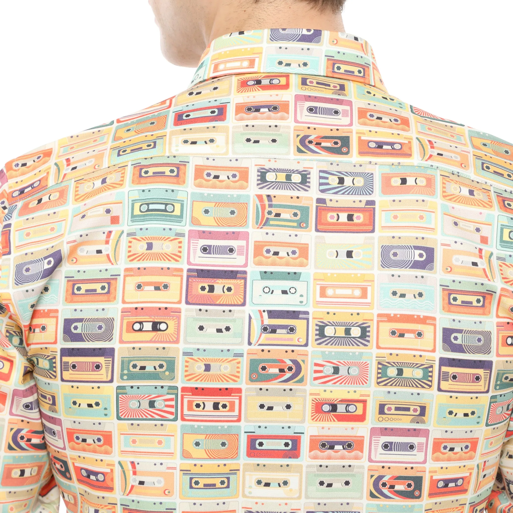 Xact Men's Retro Cassette Tape Print Long Sleeved Shirt, Regular Fit